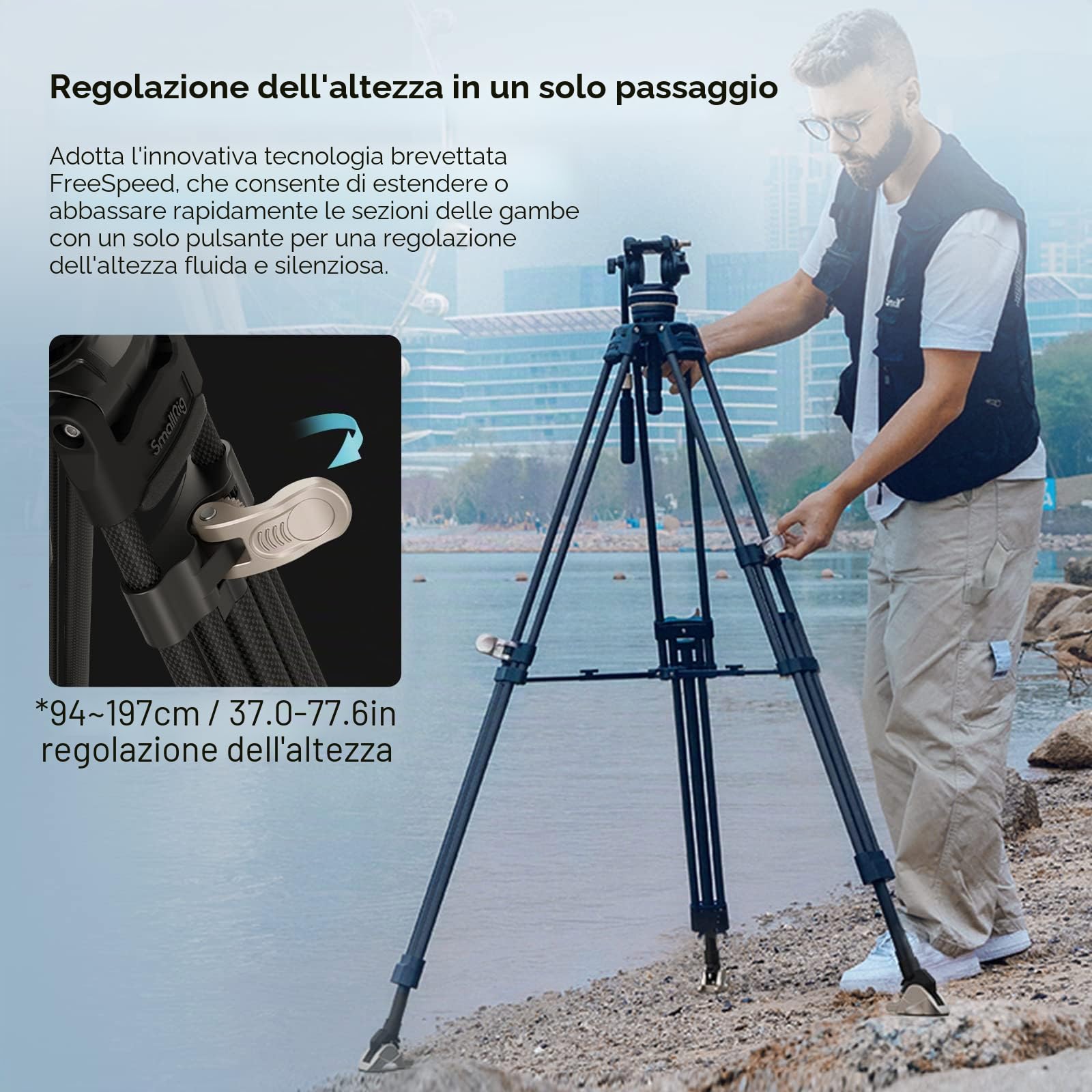 SMALLRIG FreeBlazer Treppiede in Fibra di Carbonio, Heavy-Duty Treppiede Video da per DJI RS 2/RS3/RS 3 Pro e per Manfrotto, 197 cm/78", Piastra a Sgancio Rapido, Carico Fino a 10 kg/22 Lbs - 3989