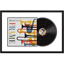 Americanflat 25x16.5 Record Album Frame with Shatter-Resistant Glass - Use as 12.5x12.5 Album Cover Frame with Mat - Brooklyn Portrait Collection - Engineered Wood Square Frames for Wall - Black