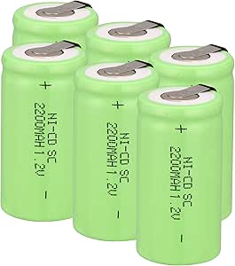 Odstore Ni-Cd 1,2 V 2200 mAh wiederaufladbare Sub-C-SC-Batterien, Grün, 6 Stück