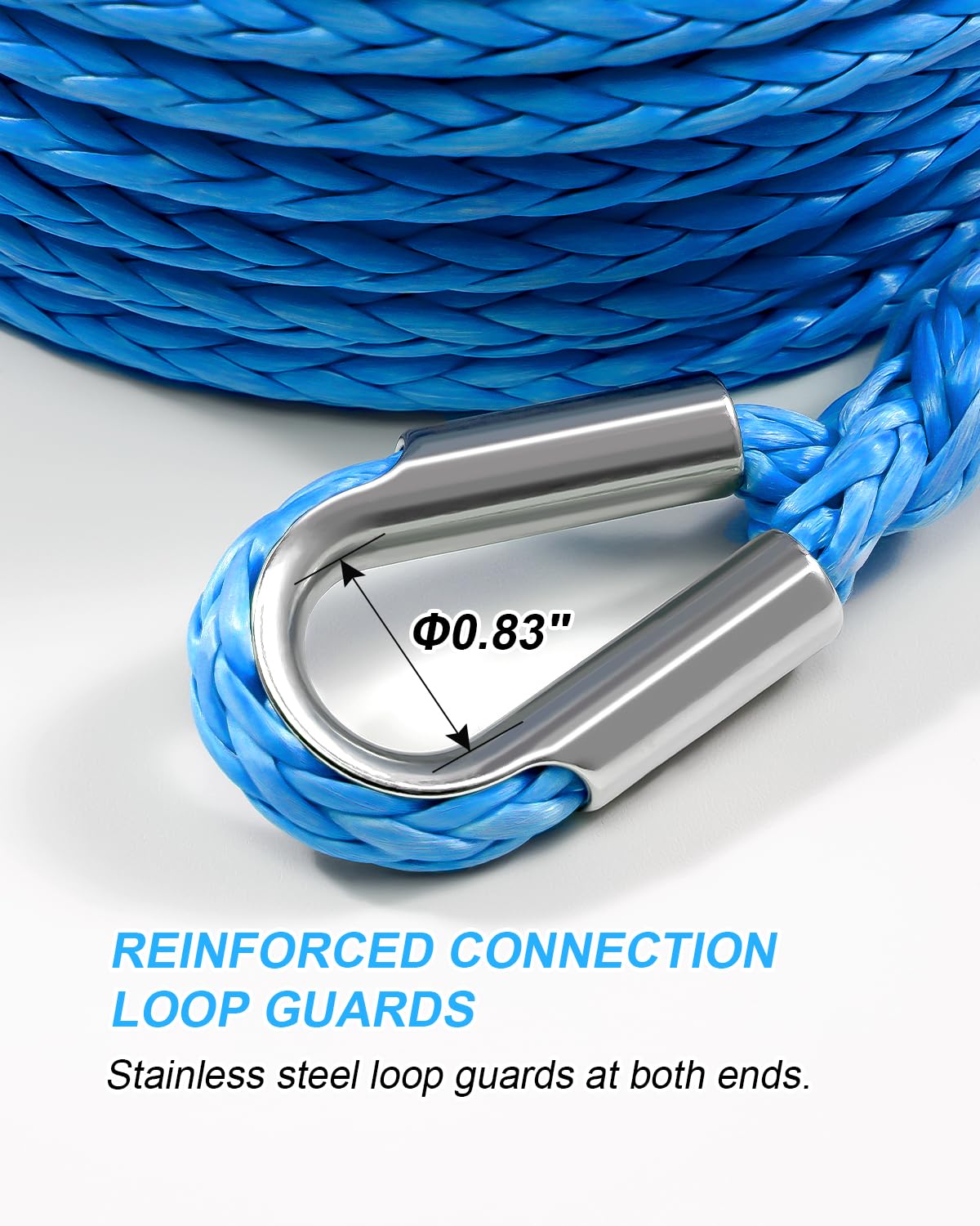 Kolvoii Extensión de cuerda de cabrestante de 3/8 pulgadas x 92 pies, 26.4 libras, línea de cable de extensión sintética para vehículos todoterreno, ATV, UTV, camión, etc. (azul)