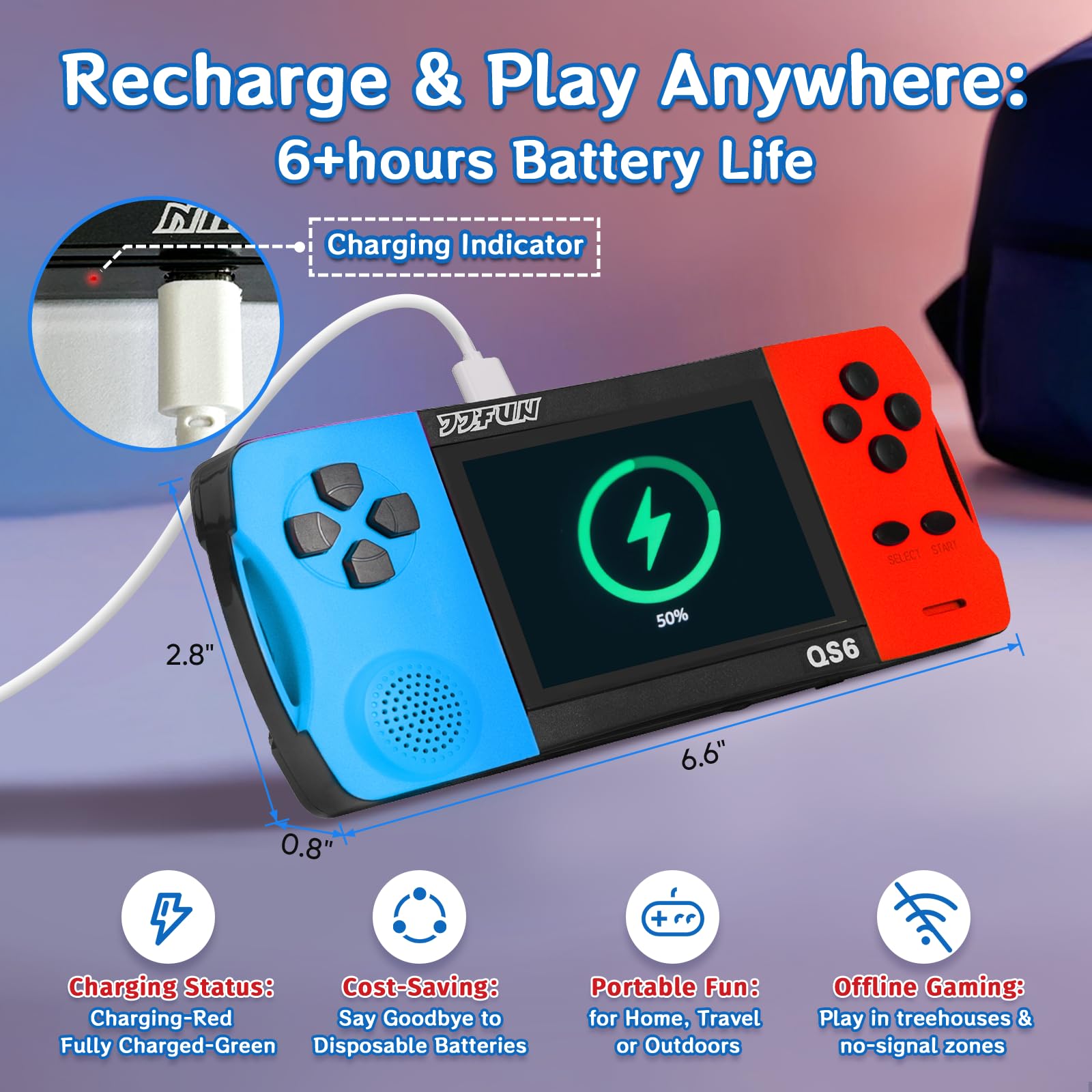 Handheld Retro Game Console for Kids Ages 4-12, Preloaded 216 Classic Mini Games, 3.5″ Large Screen, Rechargeable, Portable Arcade Video Game Gift for Boys Girls (Blue+Red) — view 2