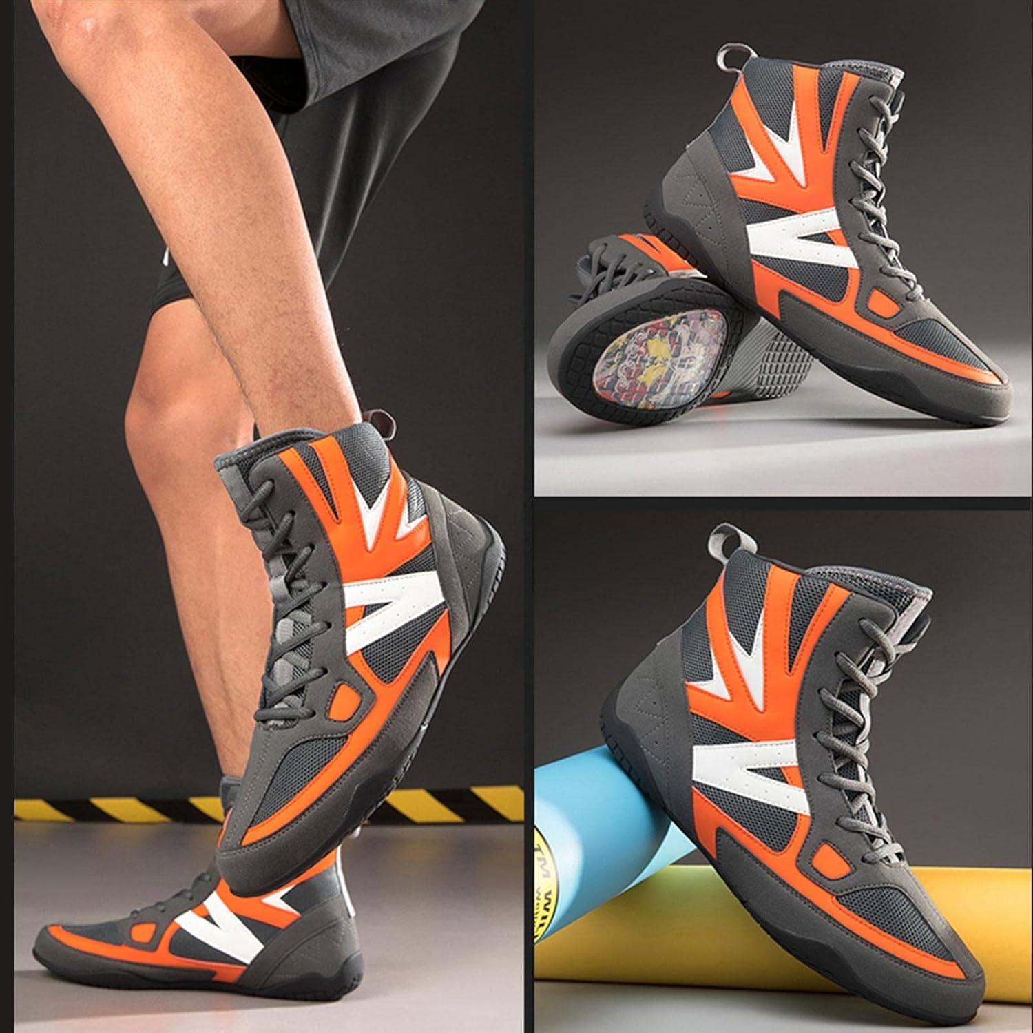 TECDOTO Wrestling Shoes for Mens Gym Squat Boots Breathable Non-Slip Indoor Fitness Fight Boxing Shoes,Orange-8.5