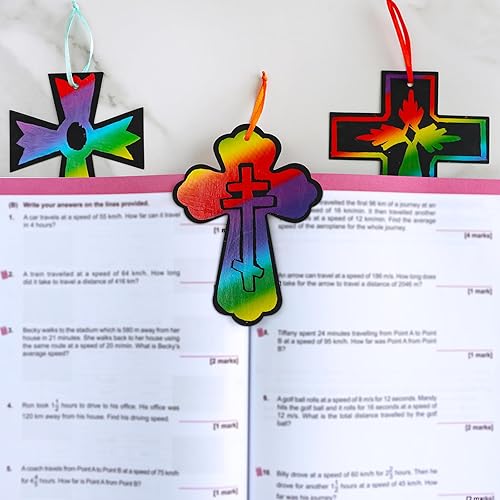 Miniatura 6 de Winlyn Juego de 72 juegos de 6 estilos mágicos de colores para rascar cruz, kits de manualidades, juegos de arte para rascar arco iris, cruces de