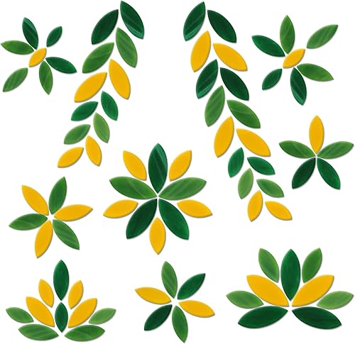 Yoption 100 azulejos de mosaico de pétalos azulejos de hojas de flores cortados a mano para arte manualidades y decoración del hogar verde y amarillo