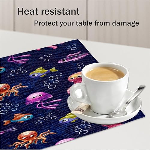 Miniatura 5 de Octopuses Lovely Design Placemats Set of 4 Table Mats Washable Placemat Waterproof Place Mats for Party Home Dining Table Decor 18x12 in
