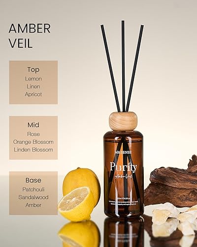 Miniatura 2 de M&SENSE Difusor de varillas cítricas ámbar 6.3 onzas líquidas de aroma perfumado de limón y lino con fragancia ligera y sutil, aceites esenciales