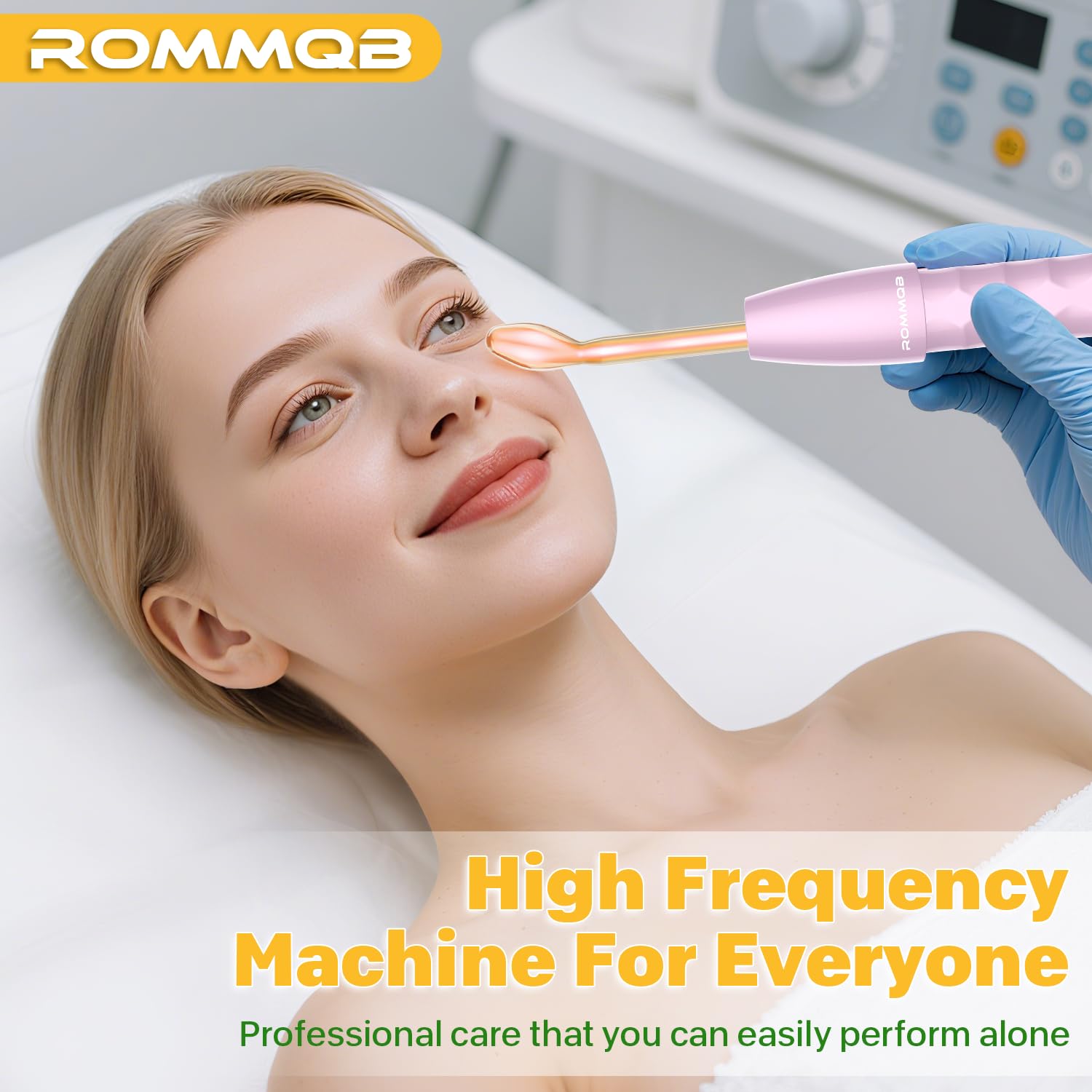 Hochfrequenzstab Gesicht - ROMMQB Professionelle Hauttherapiegerät mit 4 Orange Neon Stab, Tragbares Hochfrequenz Gerat zur Hautstraffung, Falten, Akne, Haarwachstum Handelektrodenstab