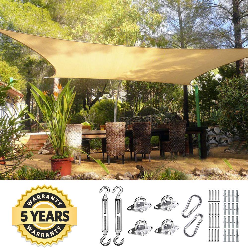 Quictent20x16ft Rectangular Sun Shade Sail 185G HDPE Canopy 98% UV Block Outdoor Patio Garden Commercial Deck with Hardware Kit (Sand)