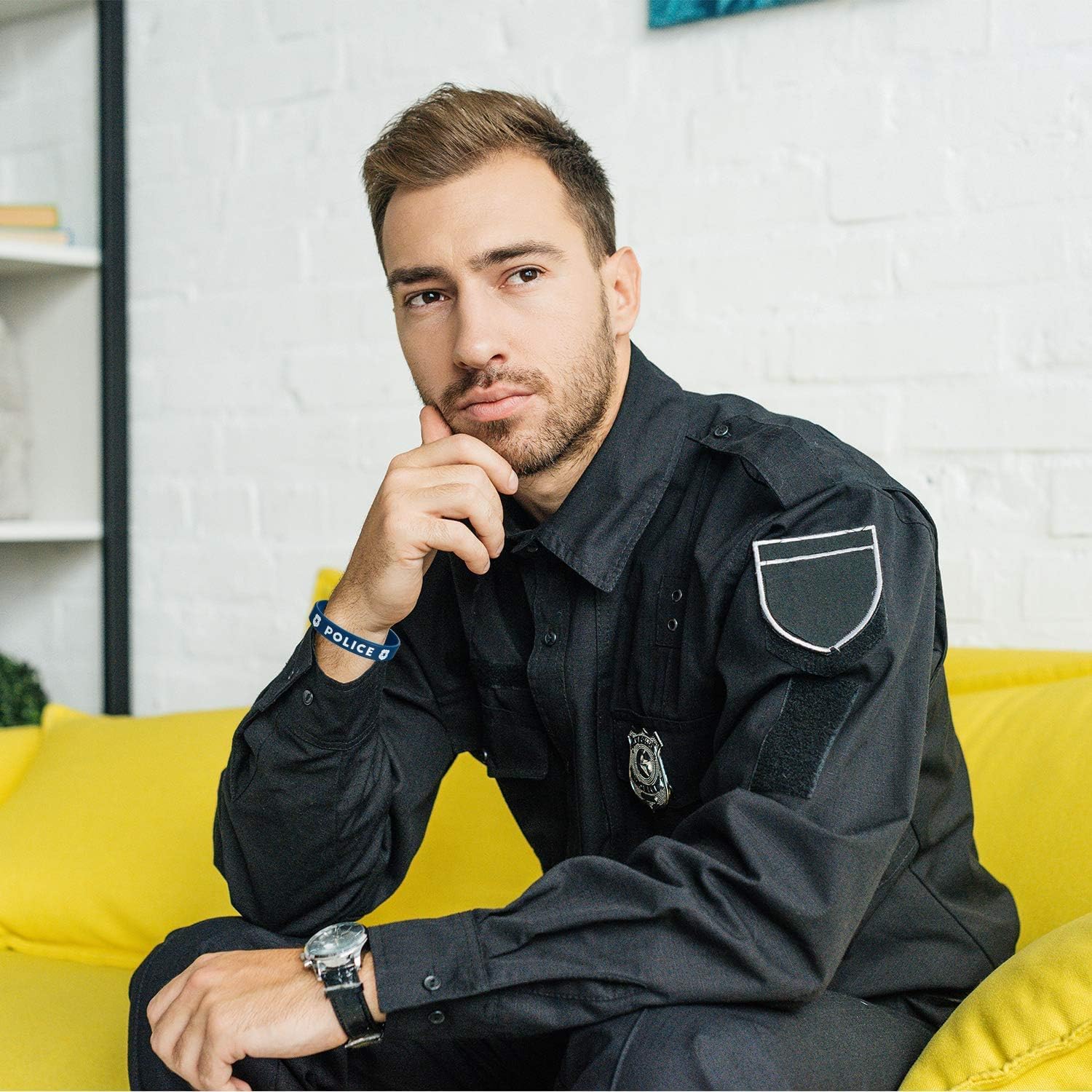 SATINIOR 24 Pcs Police Silicone Rubber Bracelets Party Favors Wristbands for Police Themed Birthday Graduation Party Decorations