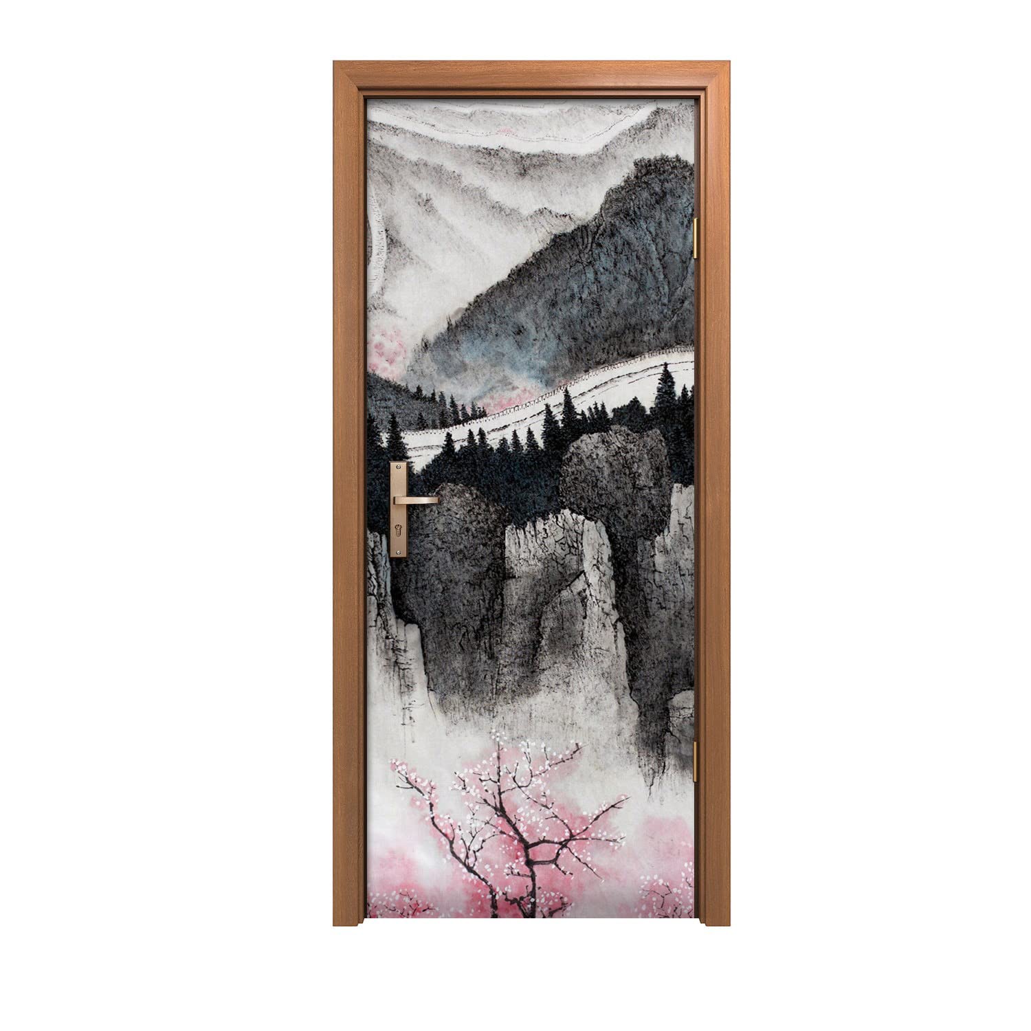Autocollant de porte forêt décoratif vertical poster mural adhésif 80x200