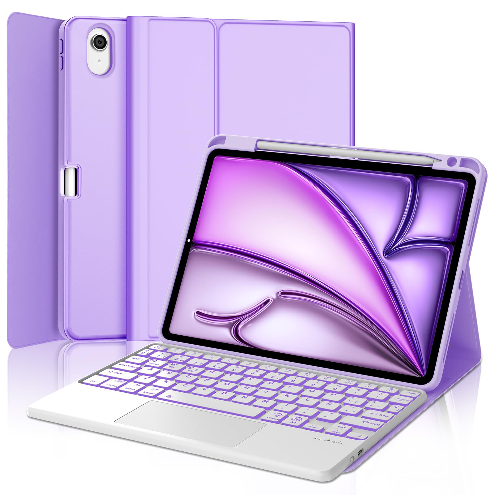 Clavier avec Touchpad pour iPad Air 11 Pouces M4 2026/M3 2025/M2 2024, AZERTY Français Clavier Rétro-éclairé Bluetooth Détachable avec Pavé Tactile pour iPad Air 11 M2/M3/M4 2025/2026, Violet Clair
