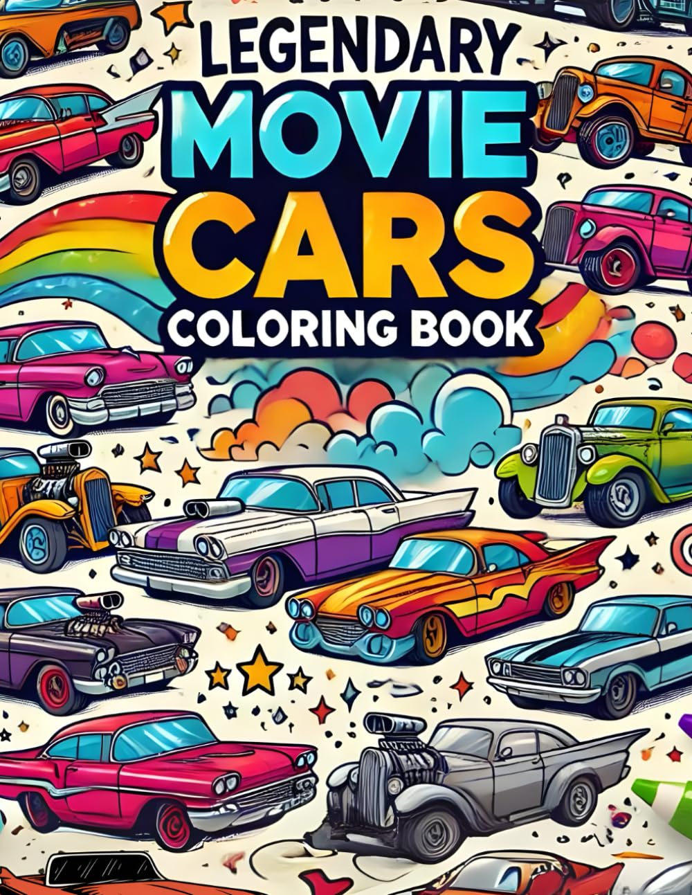 Legendary Movie Cars Coloring Book: Exciting Legendary Car Adventures with 100 Coloring Pages for Kids & Teens, Ages 6-18