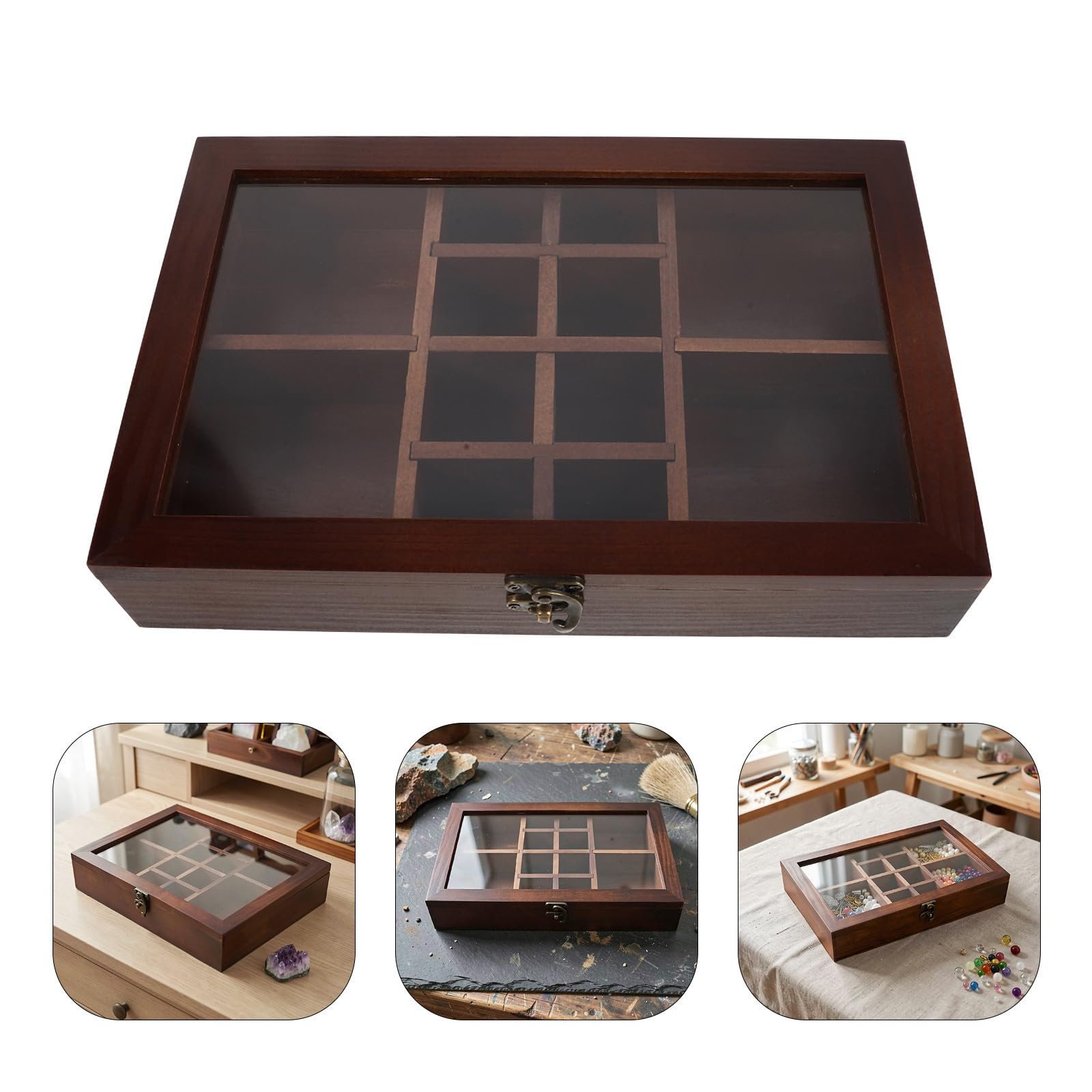 Toyvian Caja de Coleccionista de Madera Marrón con Tapa Transparente