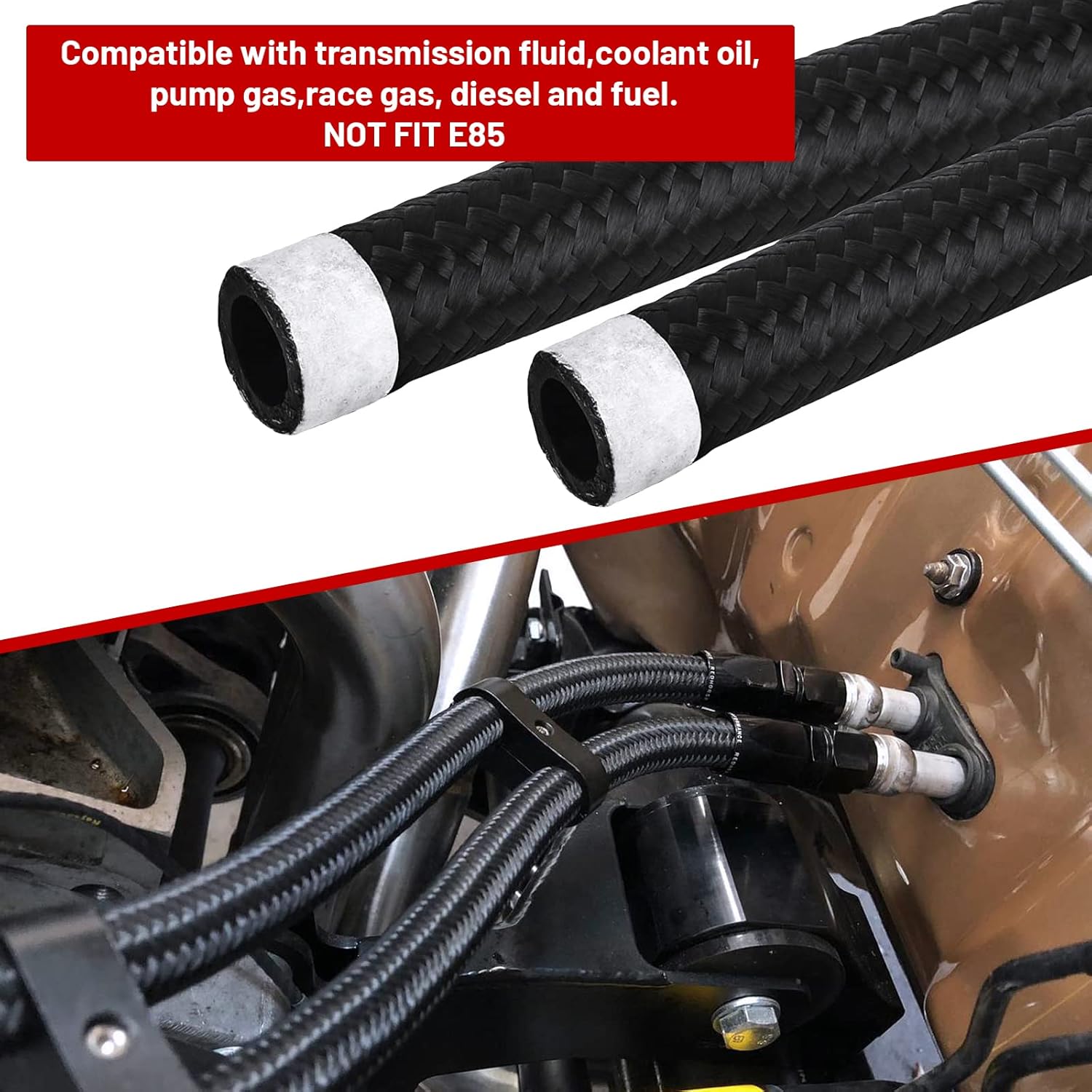 3/8″ 6AN 10FT Fuel Line Hose Kit, AN6 Nylon Stainless Steel Braided Fuel Line Oil/Gas/Fuel Hose End Fitting Hose with 6 PCS Swivel Fuel Hose Fitting Adapter Kit - Black (ID: 0.35 Inch)