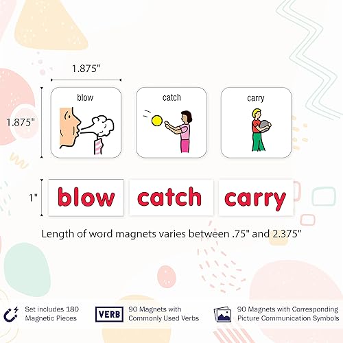 Miniatura 2 de BARKER CREEK Imanes de aprendizaje para niños, imanes de símbolo de comunicación de imágenes, verbos de alta frecuencia e imanes de palabras