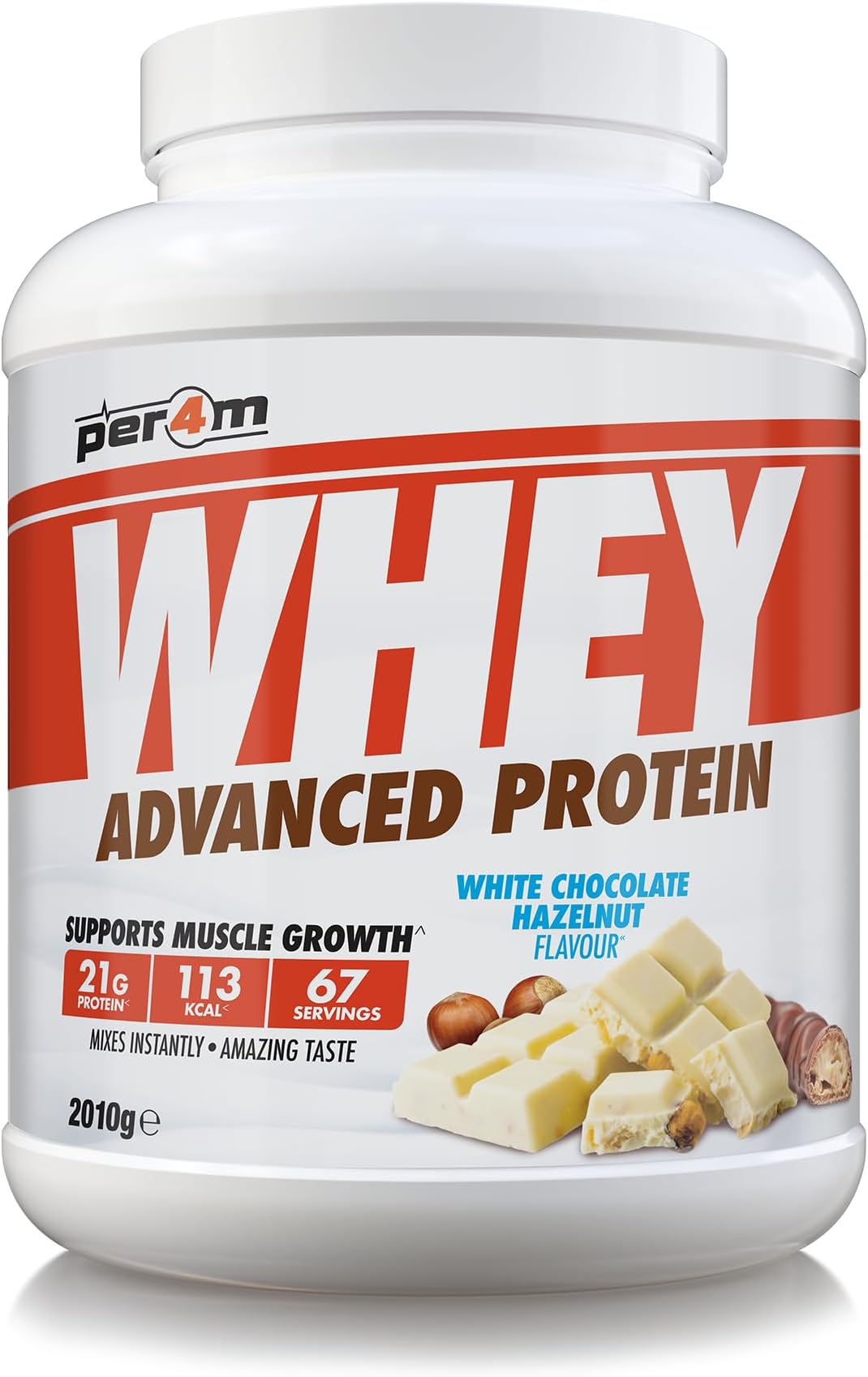 Whey Protein Powder | High Protein Shake for Muscle Growth & Recovery | Low Sugar Gym Supplement | Sports Nutrition Drink + Amino Acids (2010g, White Chocolate Hazelnut)