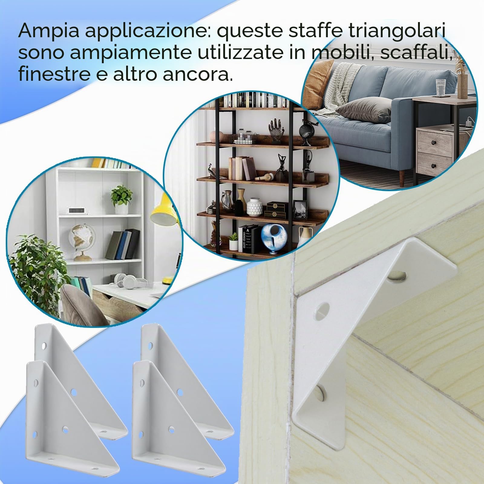 Squadrette Angolari Metallo per Legno 90° 4 Pezzi con Viti Bianco