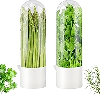 Giyochie Fresh Herb Saver Containers for Fridge - Transparent Cilantro Asparagus Parsley Mint Keeper, Keeps Herbs Fresh 2-3 Weeks (2 Pack)