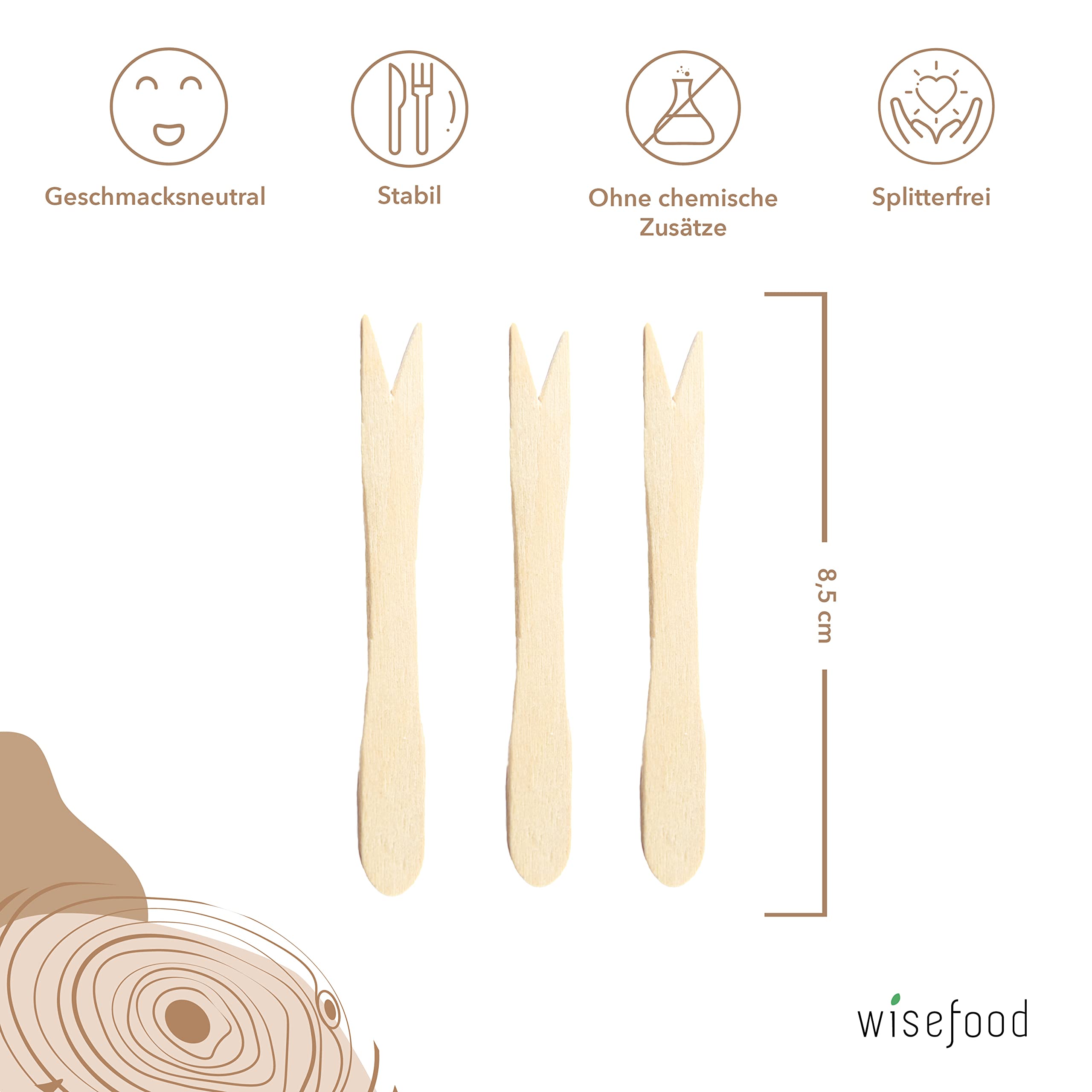 wisefood Forchetta per patatine fritte in legno, 8,5 cm, 5.000 posate usa e getta, posate in legno, biodegradabili, naturale, stabile, ecologica