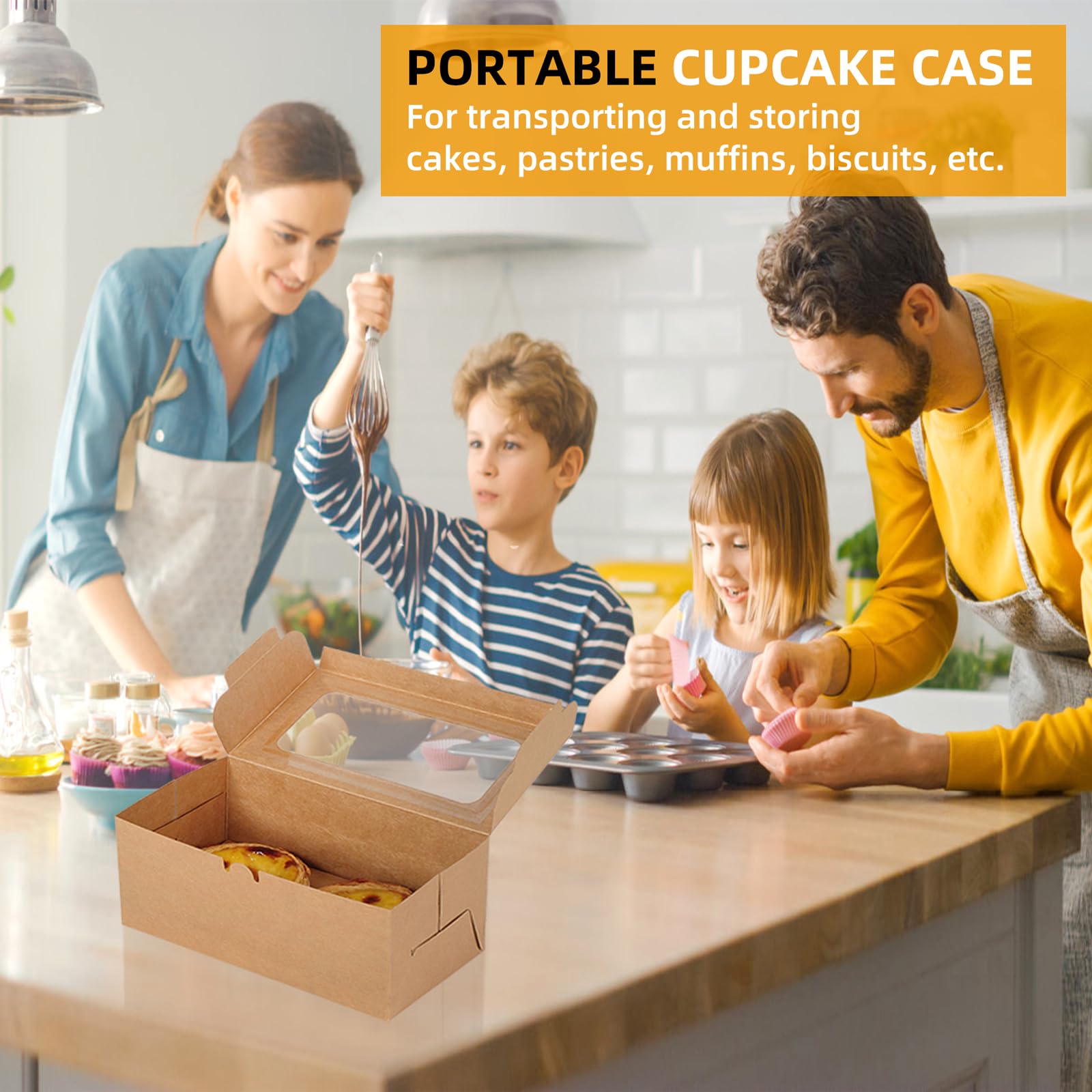 10 Scatole Carta Kraft 19x11x10cm - Per Cupcake, Regali, Cibo Da Asporto, Con Manico