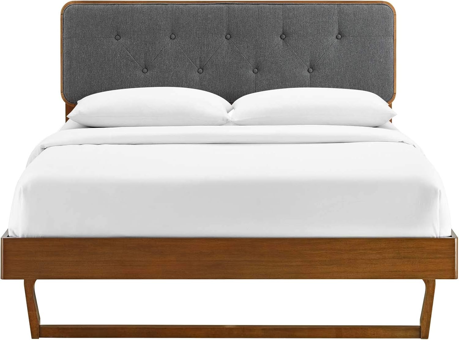 Modway MOD-6643-WAL-CHA Bridgette Full Wood Platform Bed with Angular Frame, Walnut Charcoal
