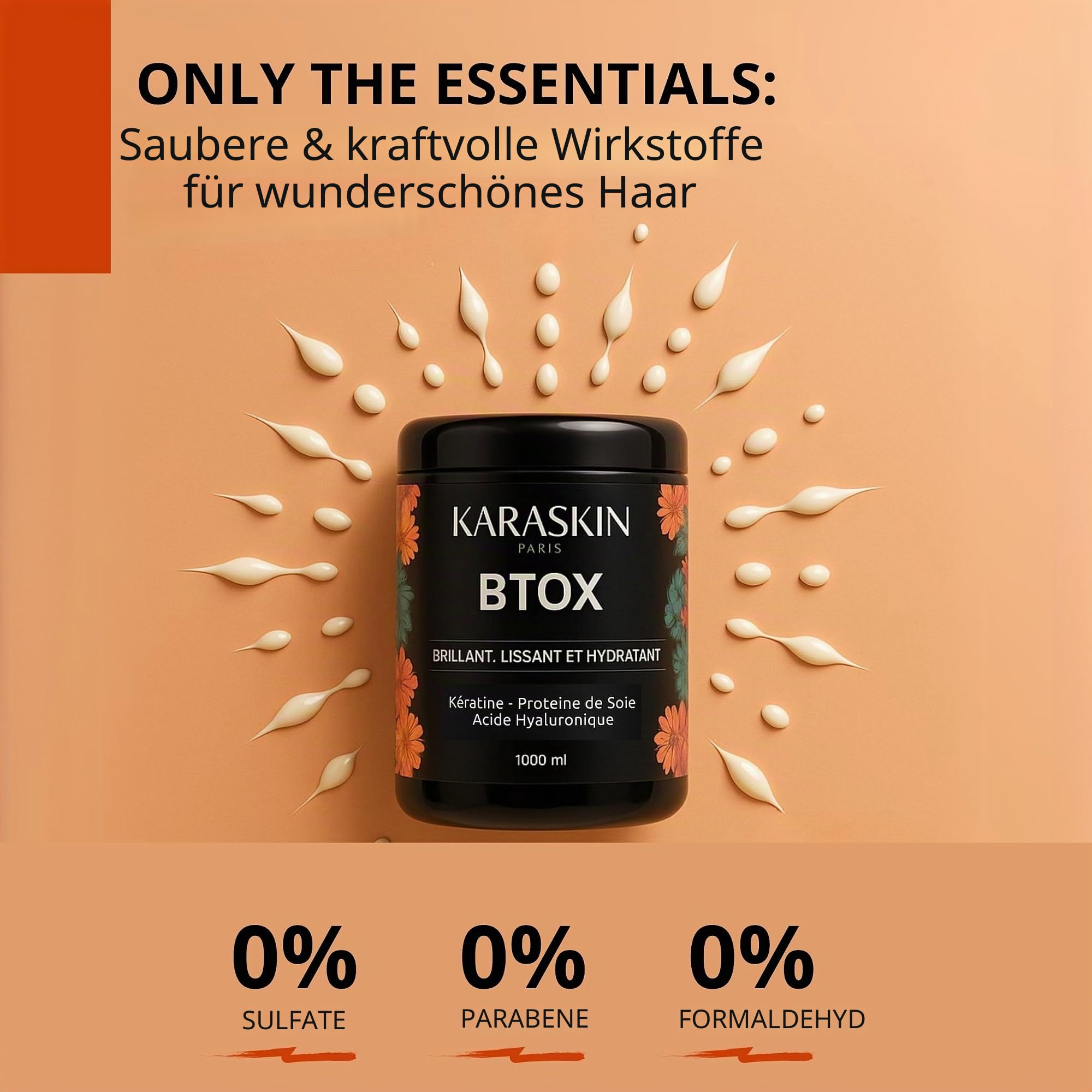 Professionelle Haarmaske | Keratin, Seidenprotein | Feuchtigkeitsspendend, Reparierend | 1000 ml (Noir)