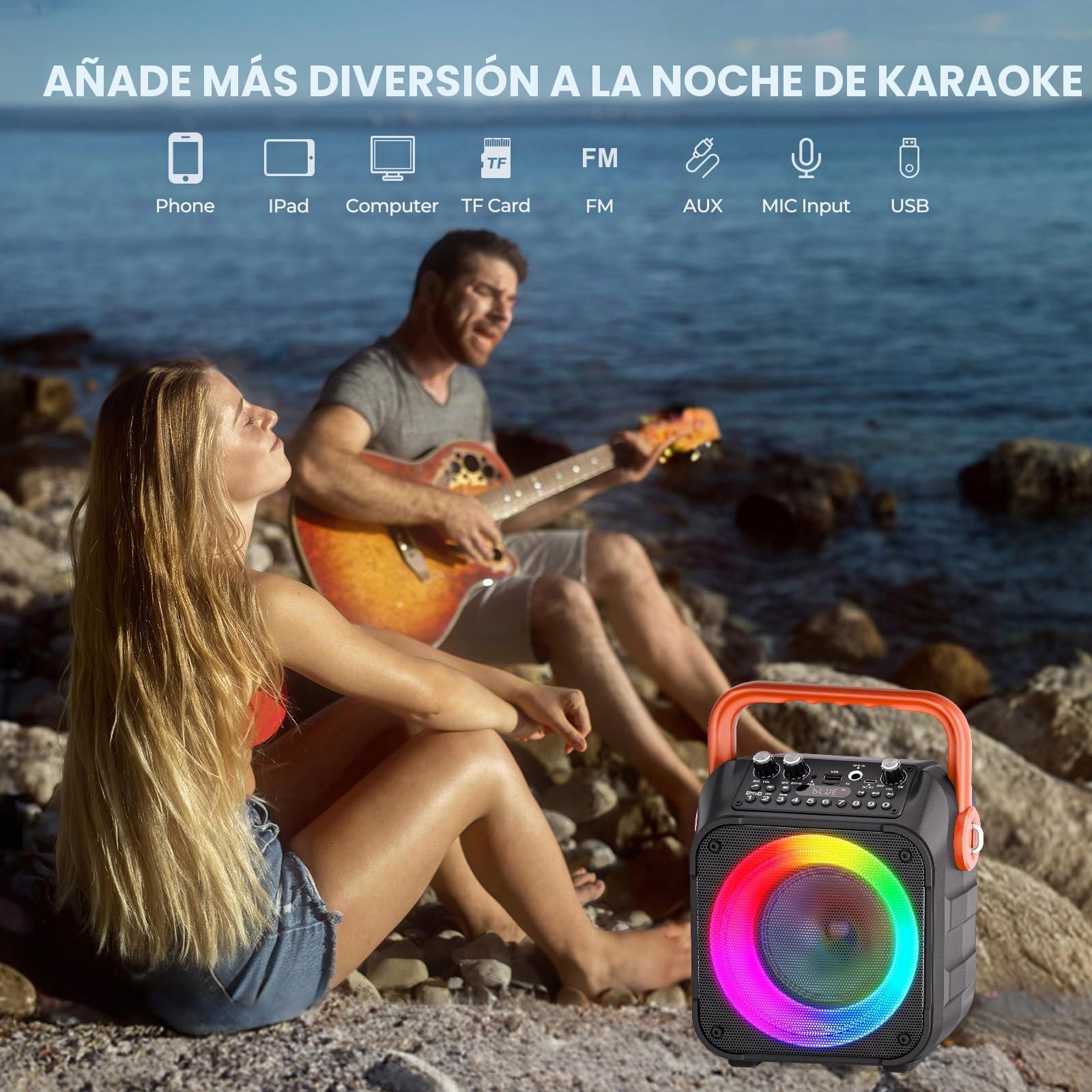 Ankuka Karaoke 2 Microfonos Inalambricos Karaoke Profesional Altavoz con Microfono y Sistema PA, Soporta Bluetooth/TV/TF/USB/AUX/FM/TWS(Naranja)
