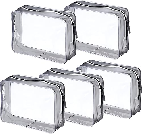 Pangda Paquete de 5 bolsas de transporte de artĂculos de tocador transparentes de PVC con cremallera bolsa de maquillaje portátil para vacaciones Pangda Paquete de 5 bolsas de transporte de artĂculos de tocador transparentes de PVC con cremallera bolsa de maquillaje portátil para vacaciones