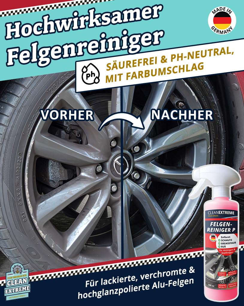 Autopflege Set Base 6-teilig mit 10L Wascheimer & Deckel | Premium Autowäsche Set für Glanzlack & Glanzfolie - Inkl. Autoshampoo, Felgenreiniger, Insektenentferner & Detailer