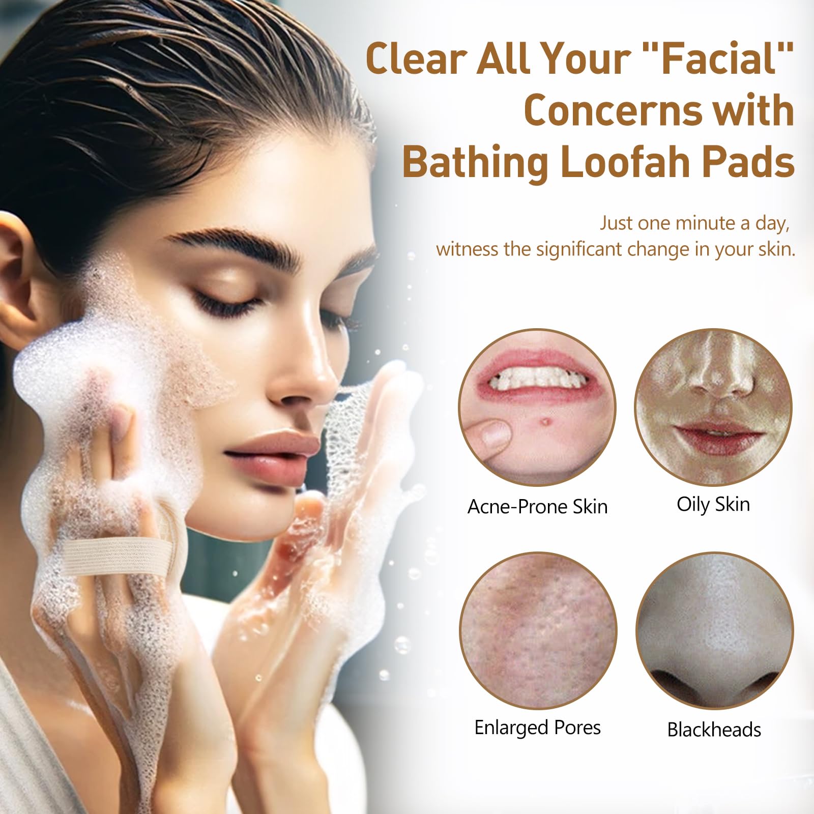 Natural Face Exfoliating Loofah Pad Scrubber - 4-Piece Facial Cleansing and Makeup Remover Set