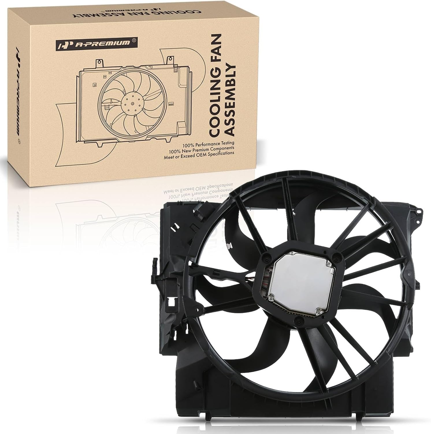 A-Premium Engine Radiator Cooling Fan Assembly with Brushless Motor Compatible with Select BMW Models - 335i 2007-2013, 335i xDrive 2009-2013, 335is 2011-2013, 335xi 2007-2008, X1 2013-2015, 135i, Z4