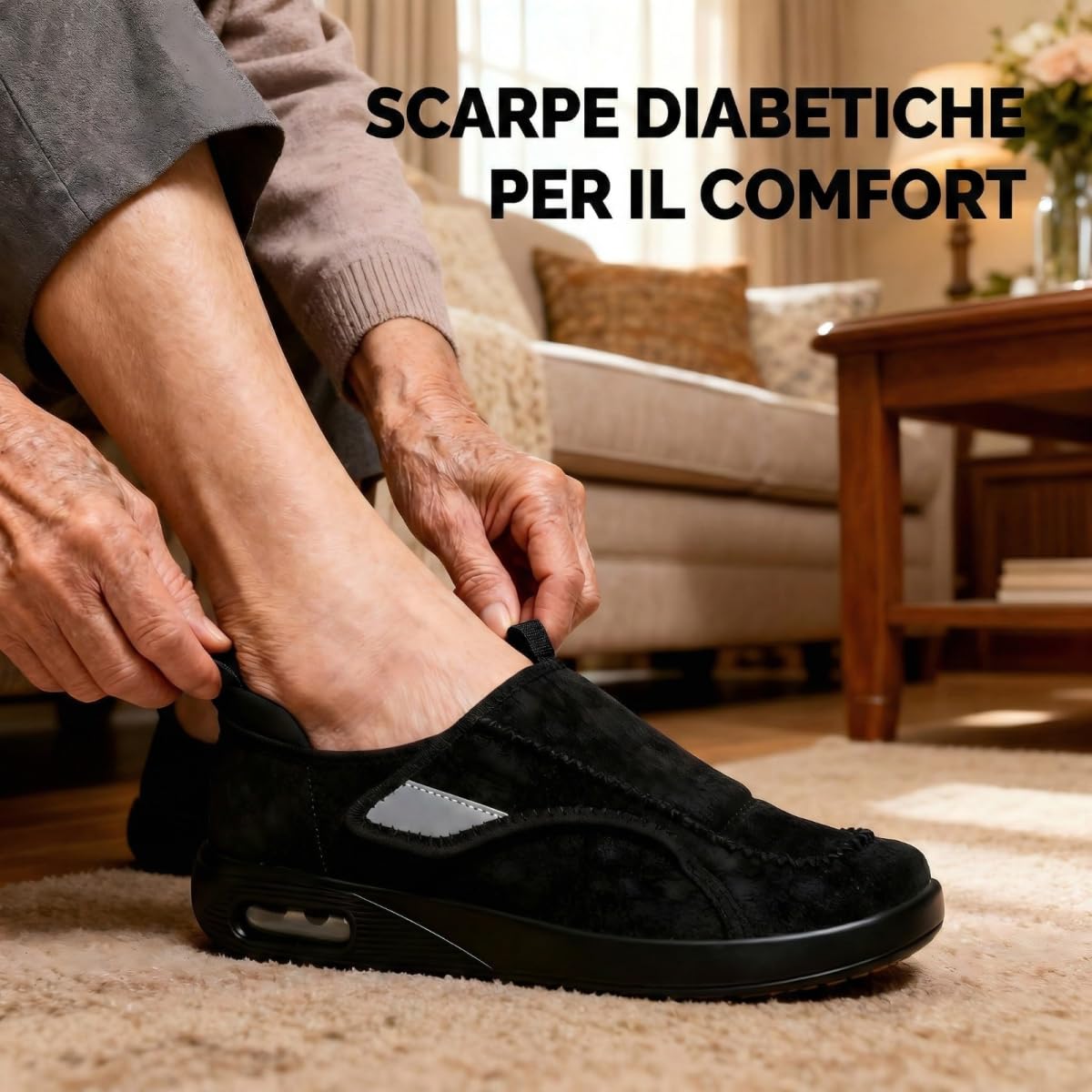Scarpe Diabetiche Uomo e Donna con Chiusura a Strappo Regolabile, Scarpe Ortopediche Extra Larghe Antiscivolo Traspiranti per Anziani, Donne Incinte, Piedi Gonfi e Sensibili