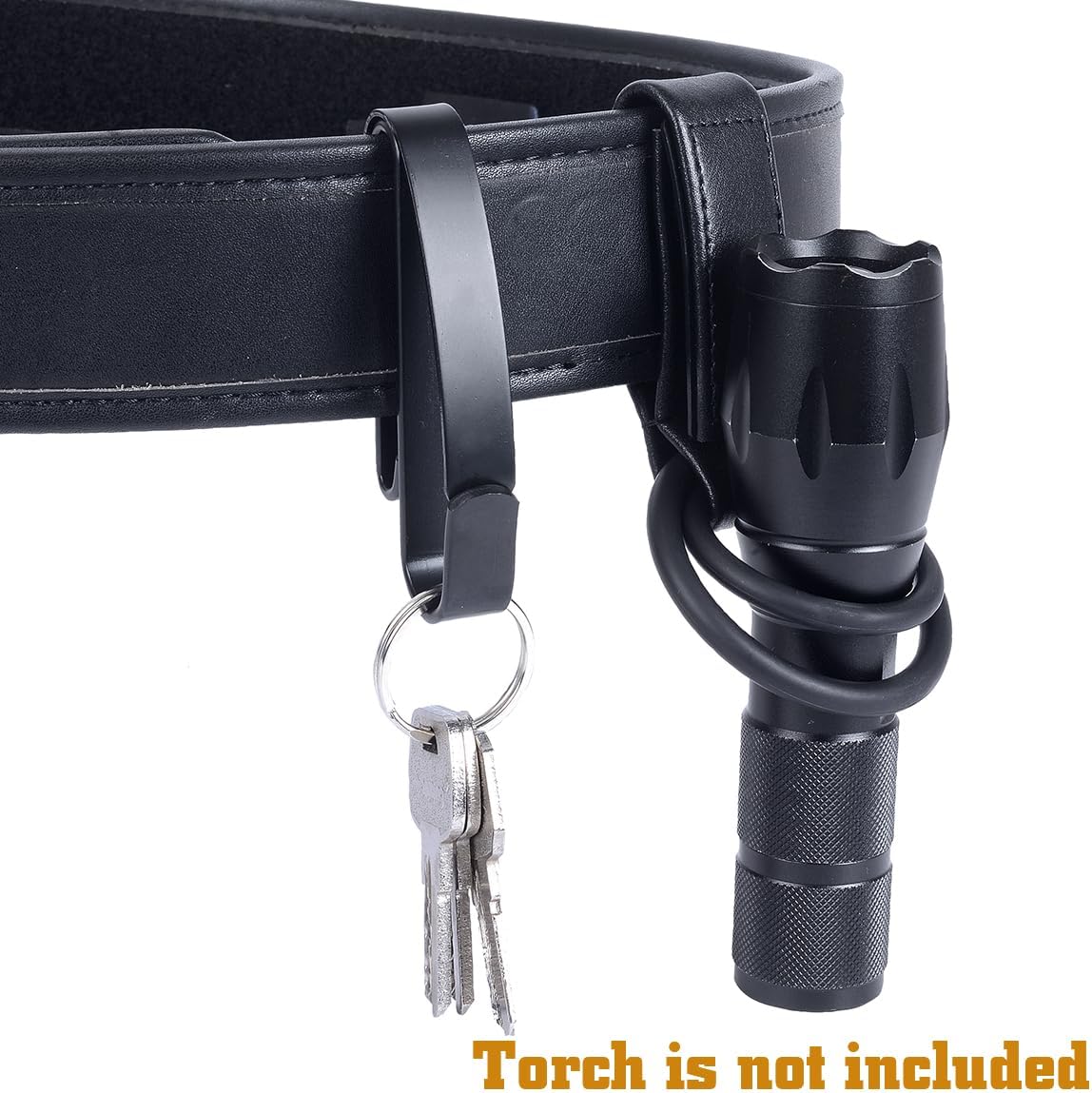 Double Ring Flashlight Holder Tactical Key Ring Holder, Special for Police and Fire Agencies,Double C and D Cell Flash Light Holder Combo with Keyrings for Police,Law Enforcement and Workers