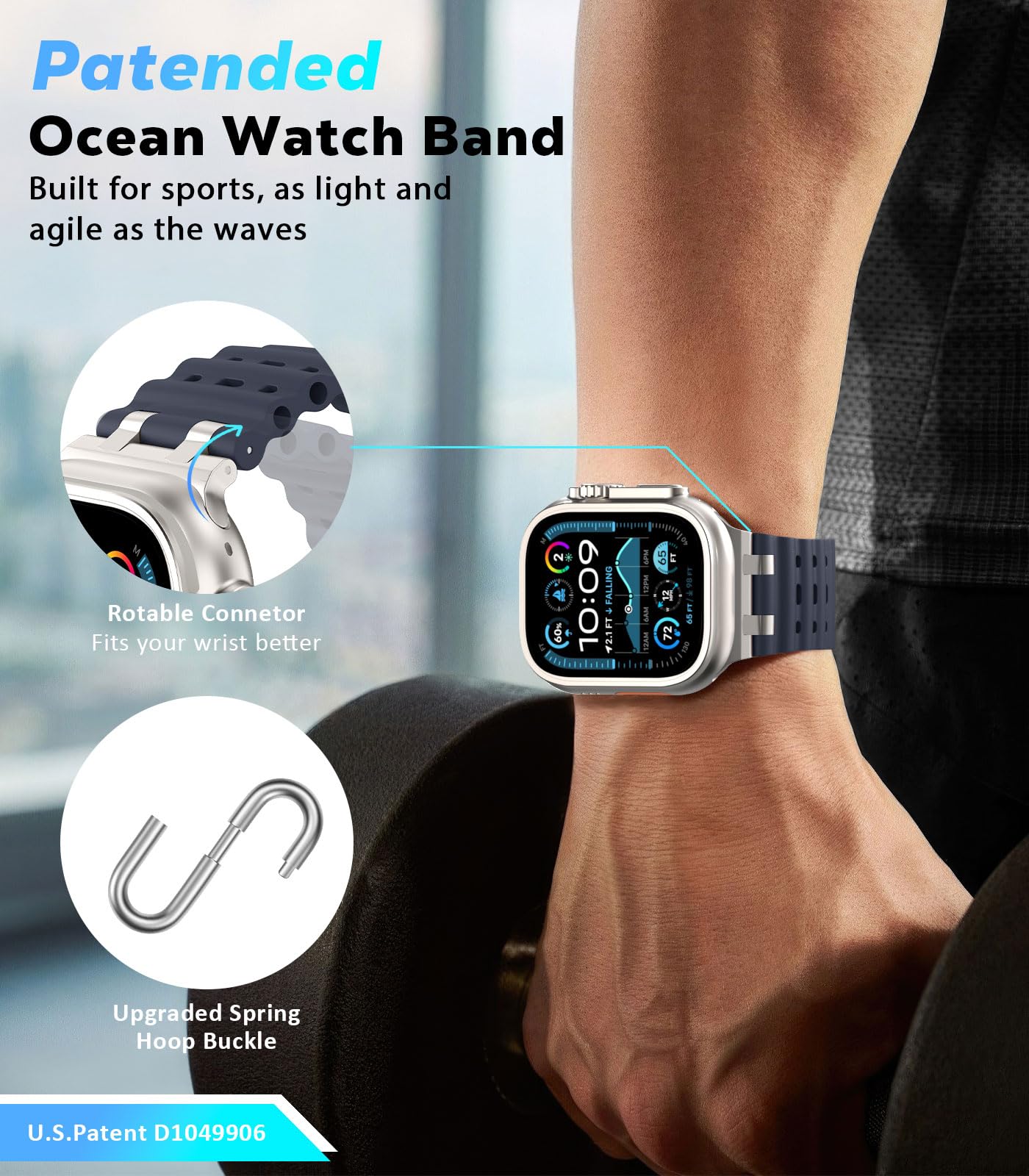 Astorgos Cinturino Ocean compatibile con Apple Watch Ultra 2/Ultra 49mm, S10 46mm, 9/8/7 45mm, SE/6/5/4 44mm, 3/2/1 42mm, Cinturini Sportivo con Connettore in Metallo per Uomo e Donna