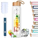 Aqulea Glass Water Bottles 25 Oz with Silicone Sleeve - BPA Free Reusable Wide Mouth Glass Motivational Water Bottles with Fruit Infuser - Leak Proof Borosilicate Water Bottle with Time Marker (White)