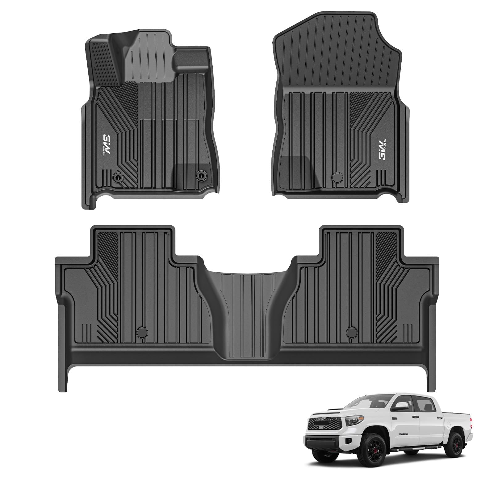 3W Floor Mats Fit for Toyota Tundra 2014-2021 (Only for CrewMax Cab), TPE All Weather Custom Fit Floor Liner for Tundra Accessories SR5/TRD/Limited 1st and 2nd Row Full Set Car Mats Easy Clean, BlackGlobal Recycled StandardGlobal Recycled StandardGlobal Recycled Standard
