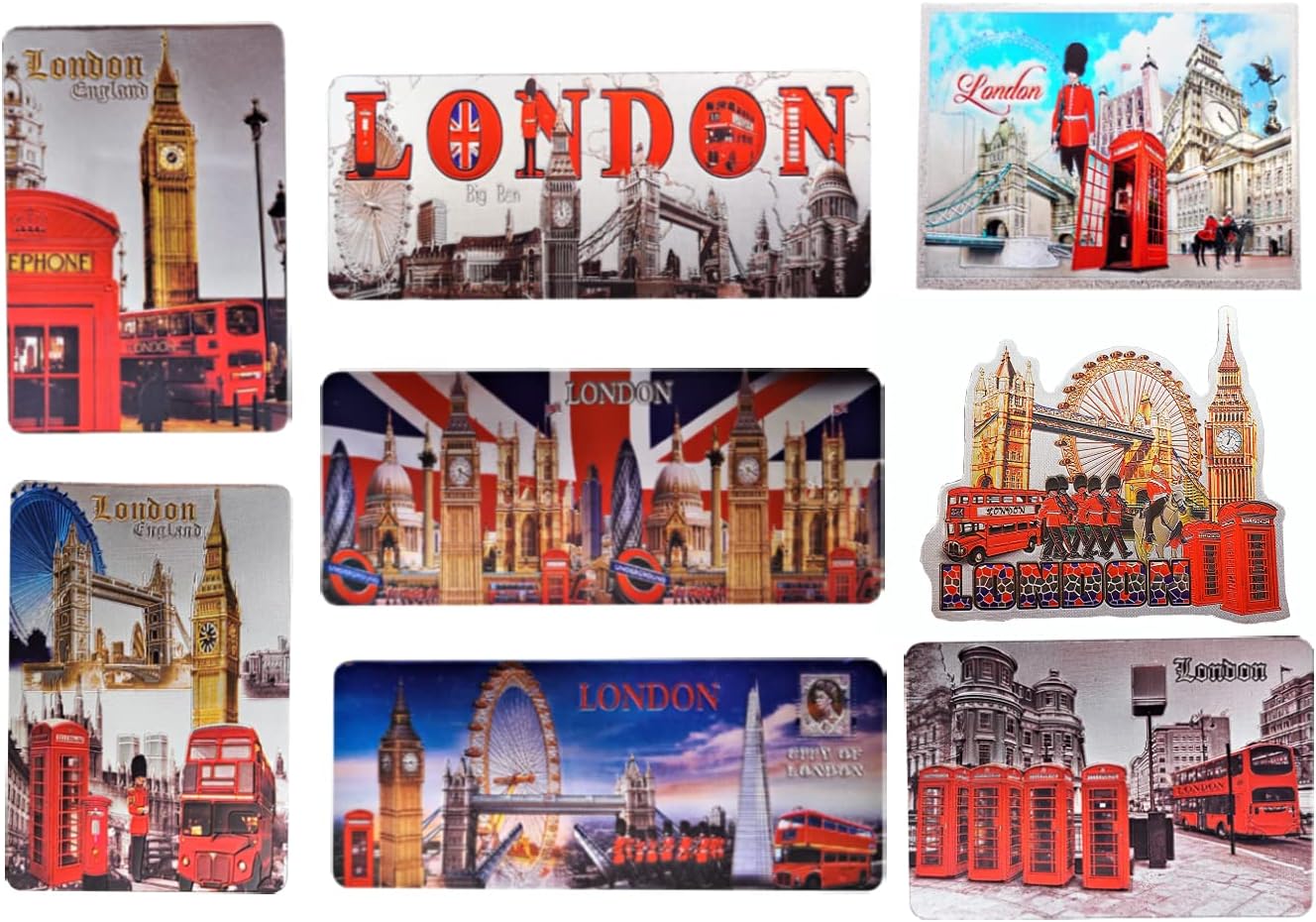 Set of 8 London England Famous Icons Acrylic Foil Fridge Magnets -London Souvenir