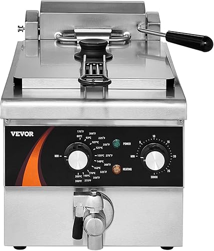 Miniatura 9 de VEVOR Freidora comercial, freidora de aceite individual de 9 cuartos de galón8.5 L, acero inoxidable de 0.039 pulgadas de grosor, freidora eléctrica