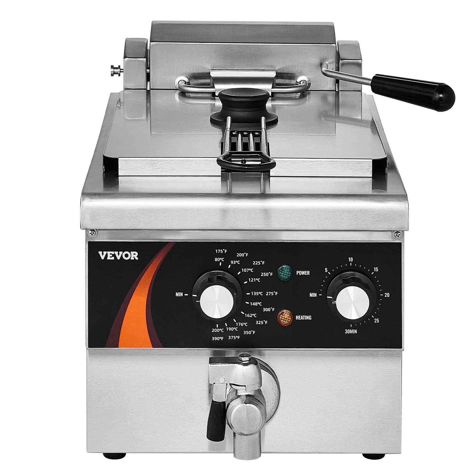 VEVOR Friggitrice Professionale Elettrica da Piano 3000W con Cestello, Friggitrice a Olio Singolo 8,5 L, Acciaio Inox Addensato da 1 mm, Controllo Tempo Temperatura, Uso Cucina Ristorante, Argento