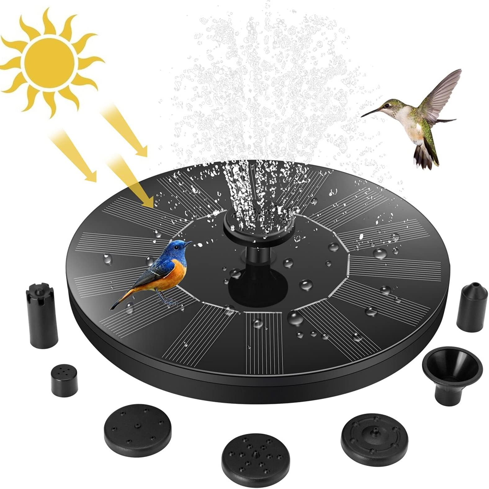 Fontana Solare Da Giardino AISITIN 3.7W Con 4 Ugetti Intercambiabili, Pompa Solare Galleggiante Per Laghetti, Vasche Per Uccelli E Stagni, Staffa Regolabile, Kit Fai-Da-Te Ecologico