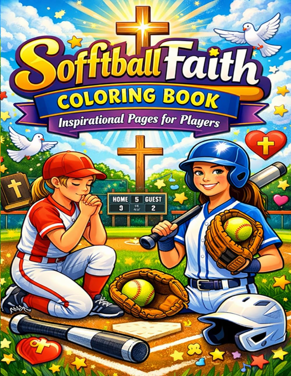 Softball Faith Coloring Book: Inspirational Pages for Players: A Fun and Inspiring Sports Coloring Book with Faith Filled Softball Scenes for Kids Teens and Young Athletes