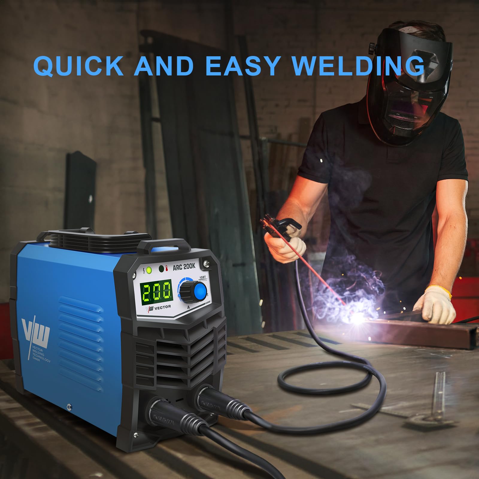 MMA zestaw spawarek elektrodowych | 9-cz??ciowy | od 10 do 200 A | funkcja Hotstart | ARC Force | kompaktowa i lekka | MMA/Stick/E-Hand | technologia IGBT | Vector Welding