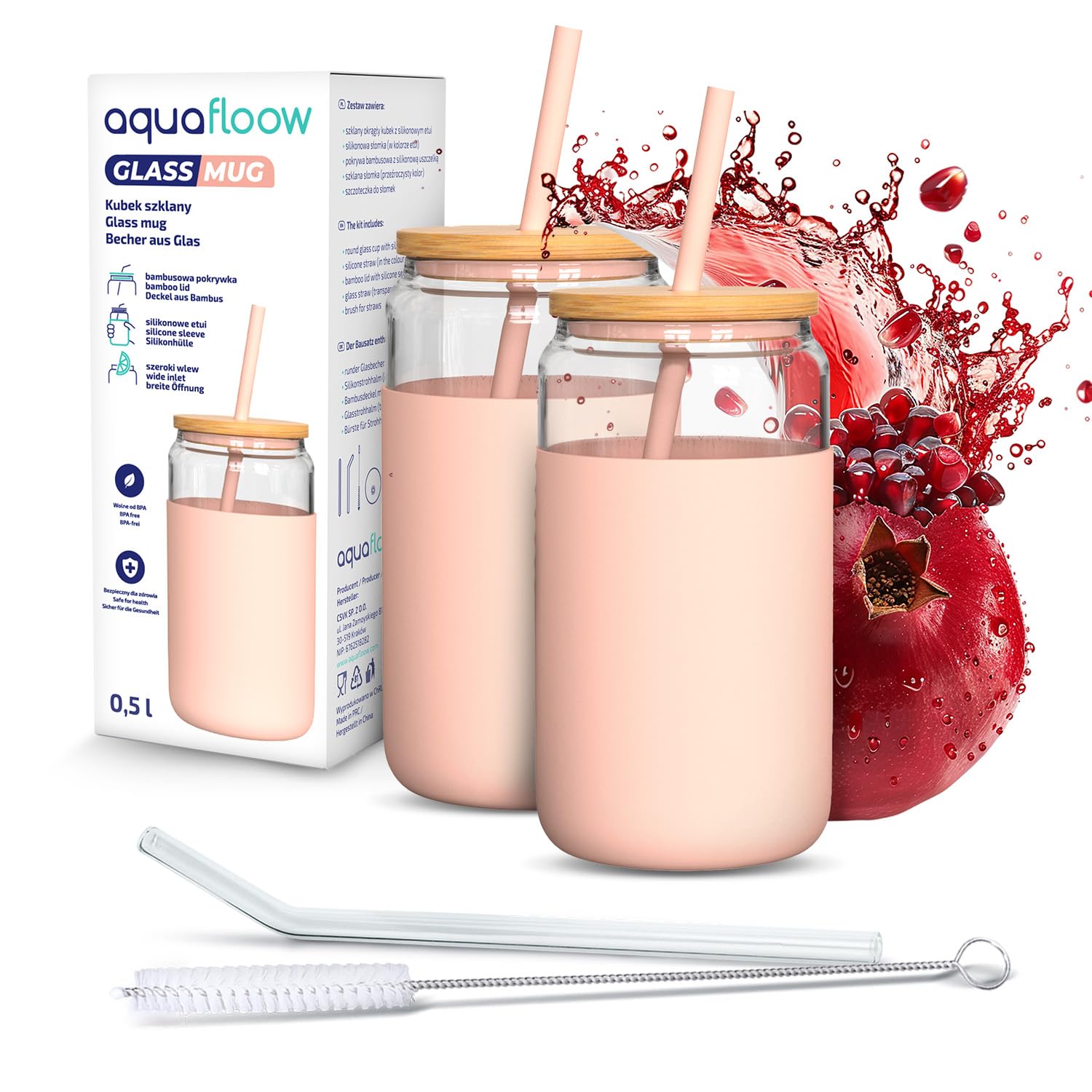 Lot De 2 Bouteilles D'eau En Verre 500 Ml Avec Bouchon Bambou Et Joint Silicone - Réutilisables, Anti-fuites, Pour Boissons Chaudes/froides