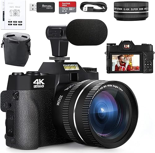 Cámara digital compacta Mo 4K para fotografía, cámara de video con gran angular y lente macro, cámara de vlogging con micrófono externo para