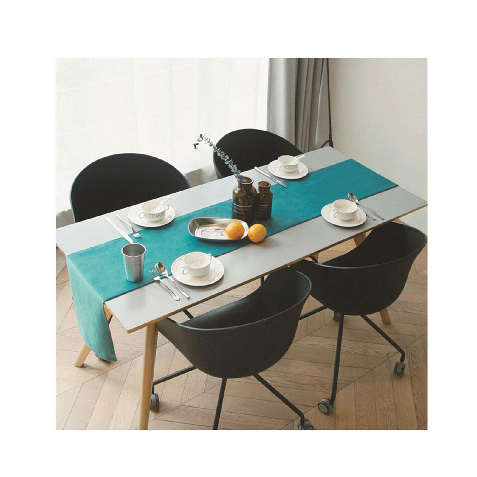 Aeici Camino de mesa de terciopelo moderno, estilo granjero, simple y puro, camino de mesa de cena, 33 x 150 cm, camino para mesa de cena, moderno lago azul