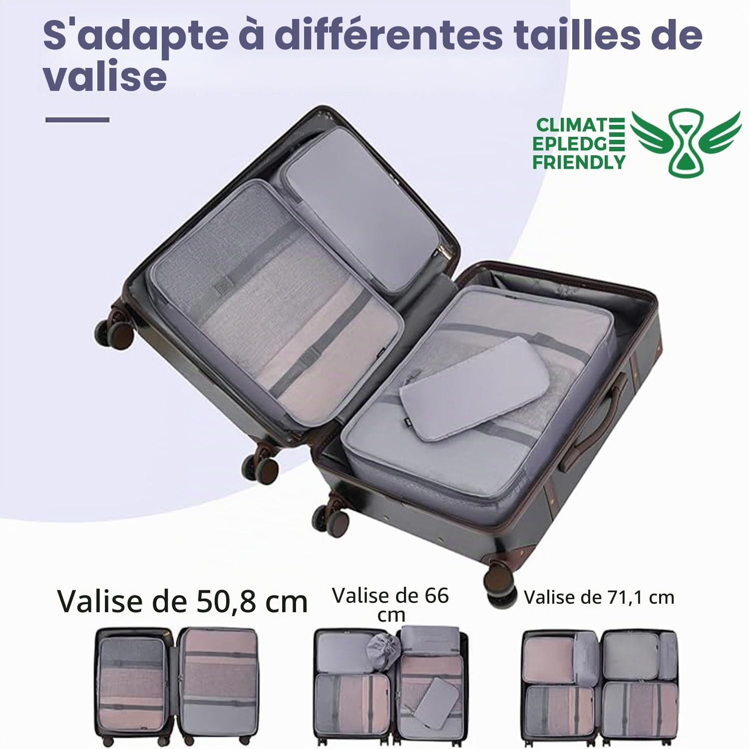 BAGAIL Lot de 10 cubes de rangement, différentes tailles, organisateur de voyage, accessoires de voyage, valise de bagage, bagage cabine - Gris