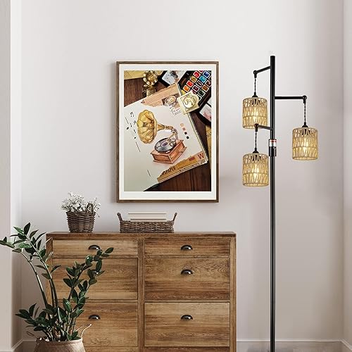 Miniatura 6 de Paquete de 3 pantallas de lámpara de ratán, pequeñas pantallas de lámpara bohemia, 5.9 pulgadas de altura, 5 pulgadas de diámetro, adaptador de 1.53