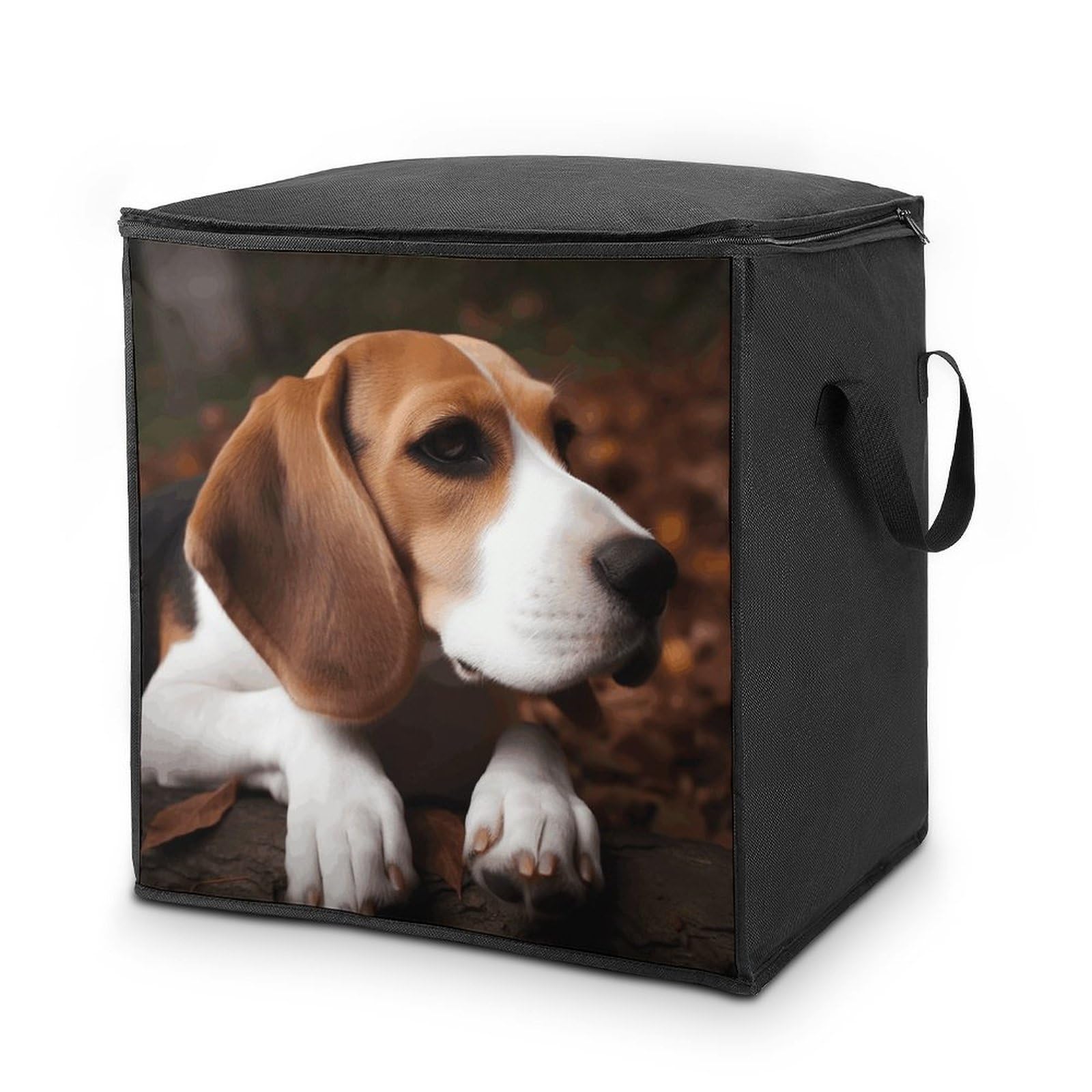 Cute Beagle Storage Bag with Zippers And Handle Extra Large Bedding Comforter Storage Bag Foldable Blanket Storage Bags Fabric Moving Bags for Closet Organizer (70L)