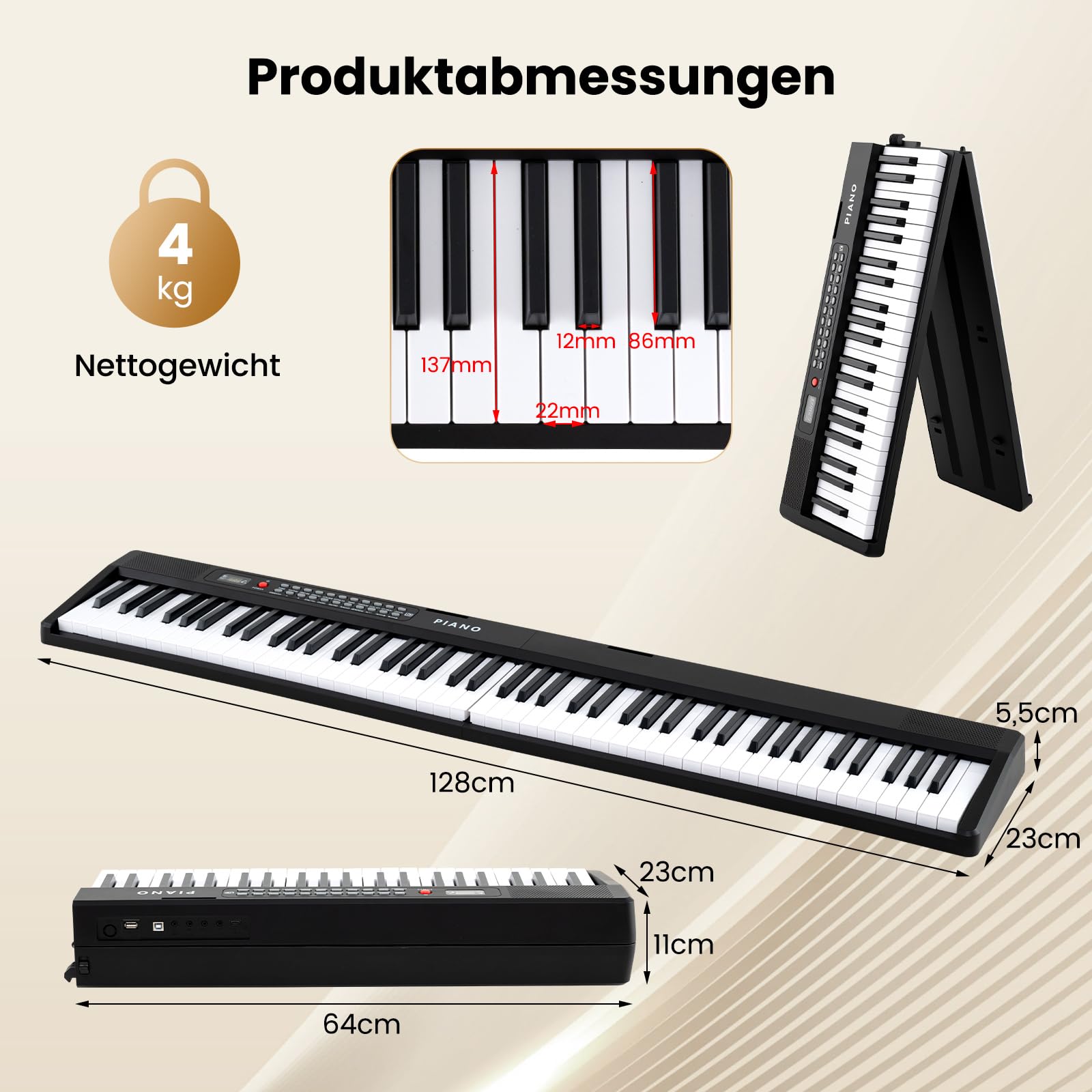 COSTWAY 88-klawiszowy keyboard Piano, składany fortepian, elektroniczny keyboard z funkcją split & 3 trybami nauki & pedałem sustain, przenośny fortepian cyfrowy z podwójnymi głośnikami, MP3/USB/MIDI