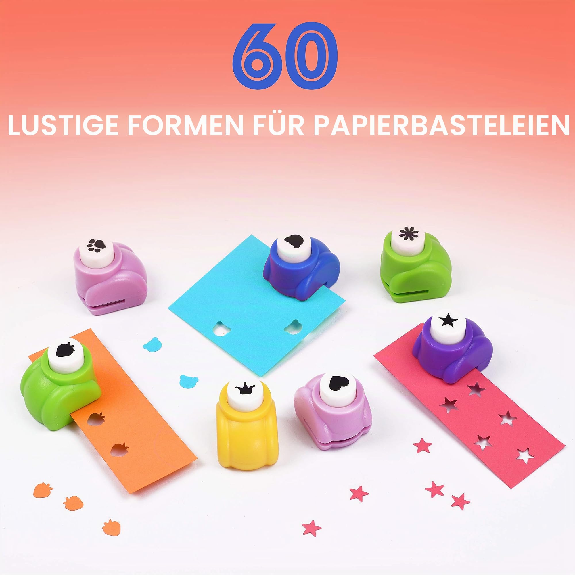 Stanzer-Set für Schule, Scrapbooking, Papierstanzer für Kunst und Handwerk, Lochformen, die Kinder und Erwachsene lieben, Premium-Bastelbedarf-Set enthält 60 Papierstanzer-Formen (60 Stück)